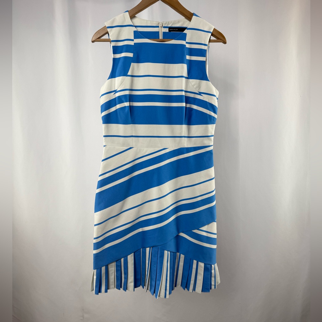 Karen Millen Cotton Blend Stripe Dress In Blue White Size 8